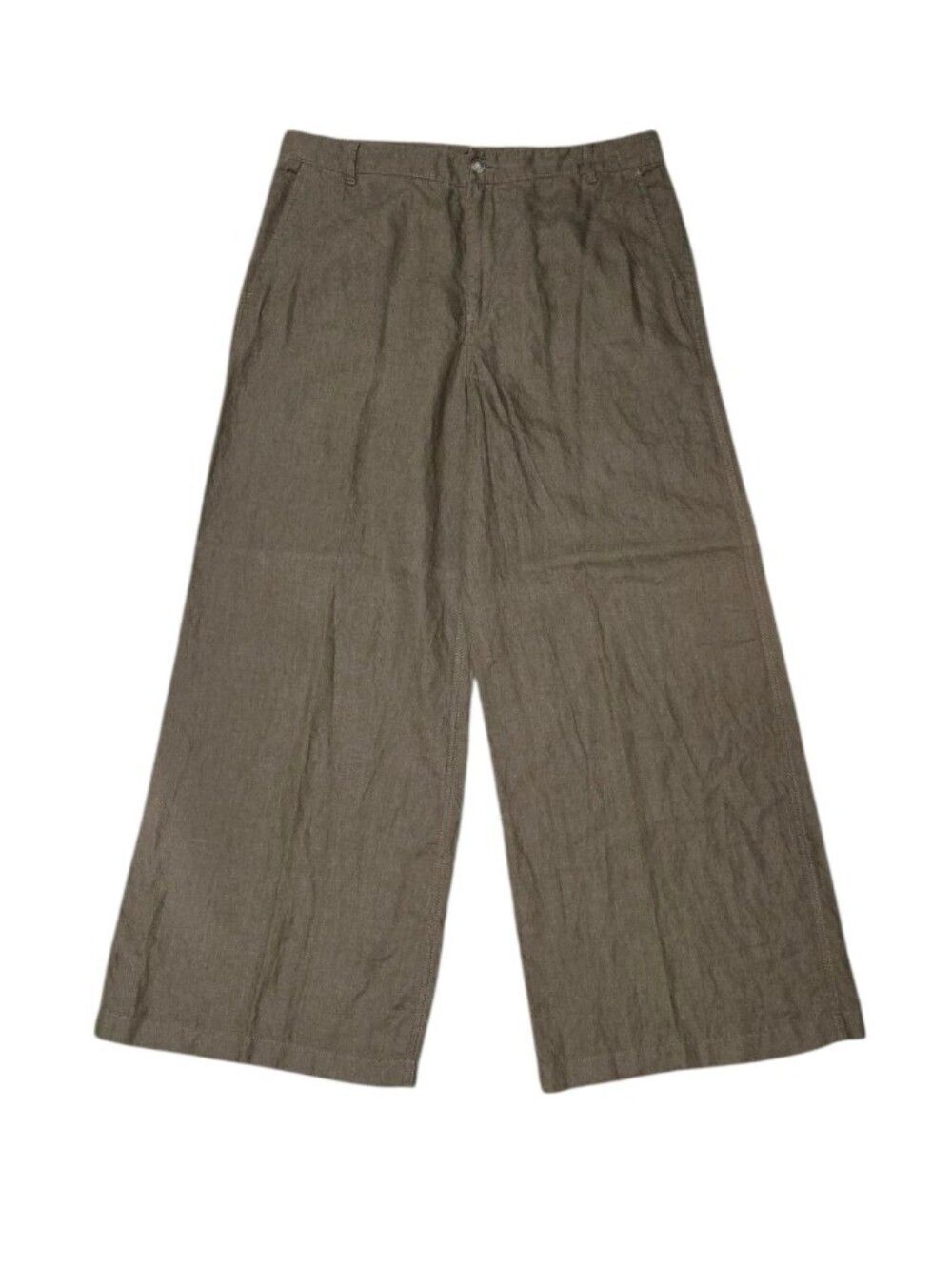 Madewell The Zoe Relaxed Wide Leg Pant 100% Linen Safari Khaki Size 12 LIKE NEW